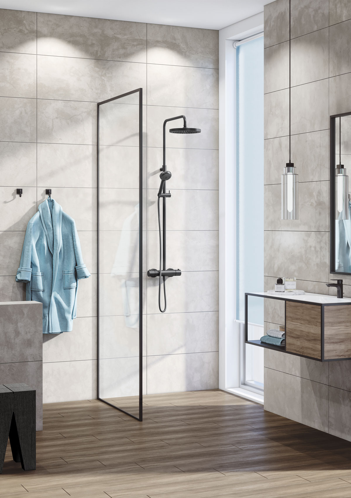 Kludi Dual Shower System zestaw prysznicowy ścienny termostatyczny z deszczownicą czarny 6808239-00