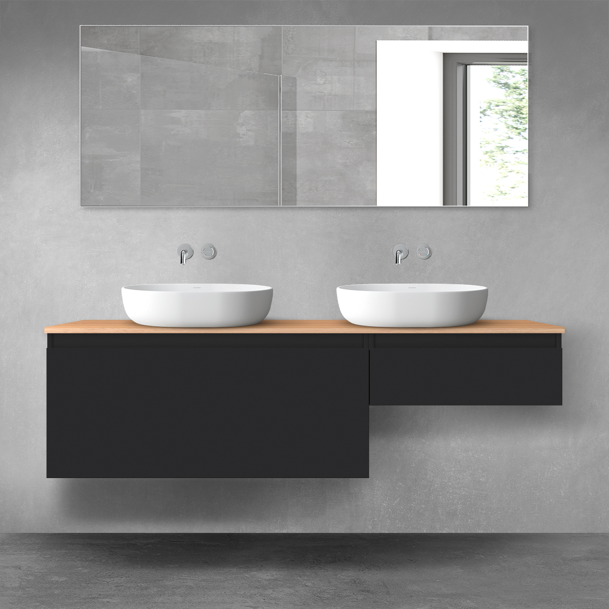 Oltens Vernal zestaw mebli łazienkowych 160 cm z blatem czarny mat/dąb 68352300 - Wysyłka w 24h