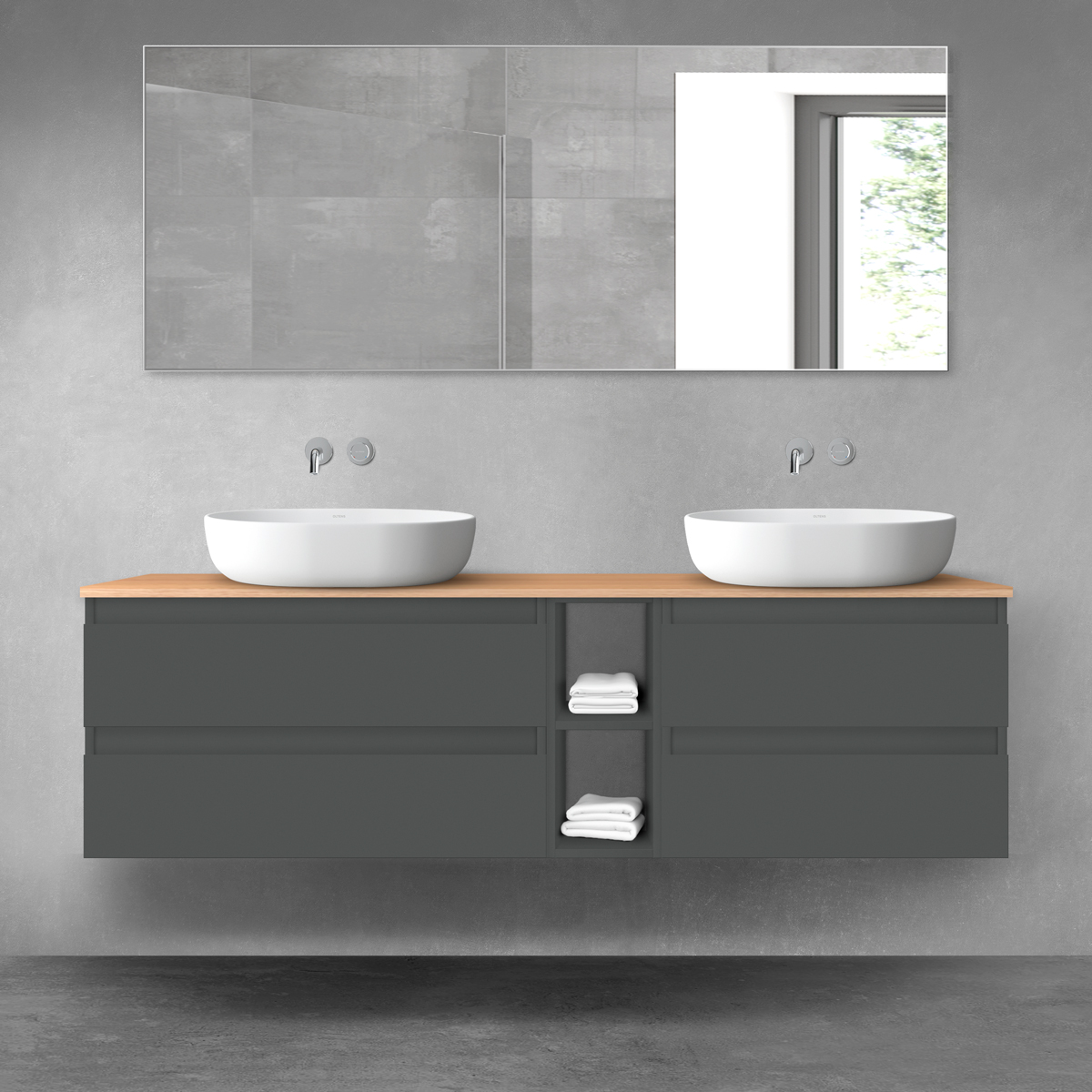 Oltens Vernal zestaw mebli łazienkowych 160 cm z blatem grafit mat/dąb 68634400 - Wysyłka w 24h