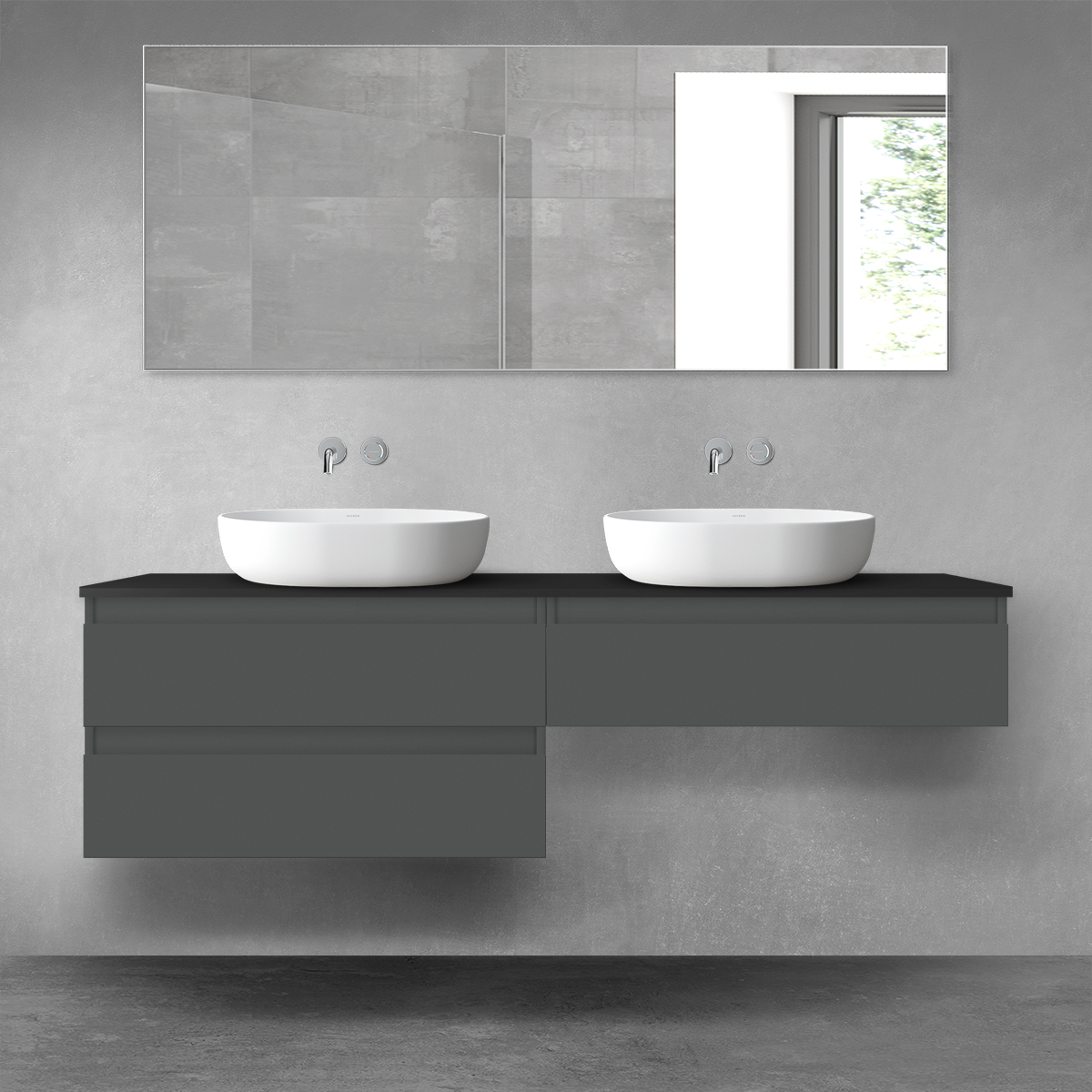 Oltens Vernal zestaw mebli łazienkowych 160 cm z blatem grafit mat/czarny mat 68368400 - Wysyłka w 24h