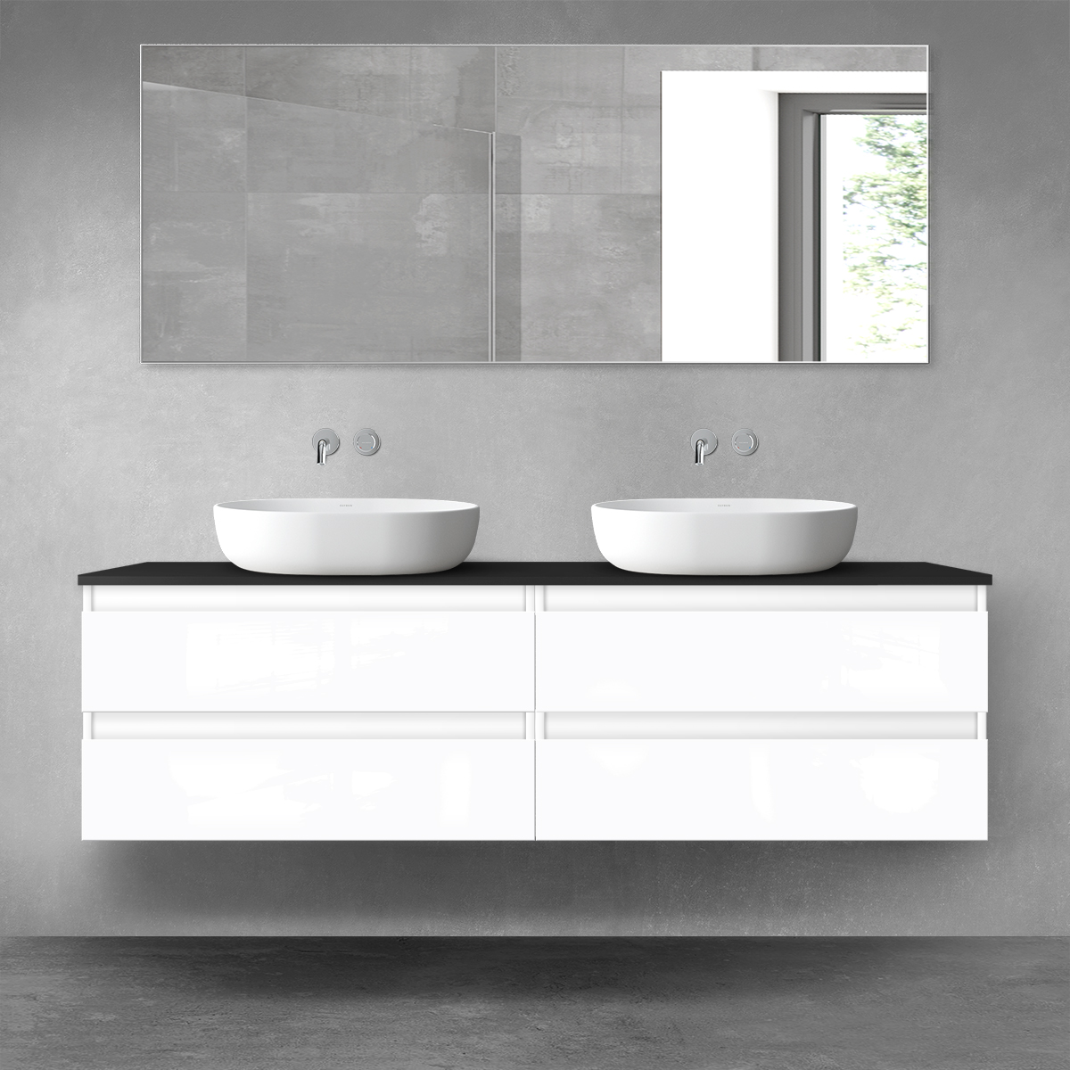 Oltens Vernal zestaw mebli łazienkowych 160 cm z blatem biały połysk/czarny mat 68361000 - Wysyłka w 24h