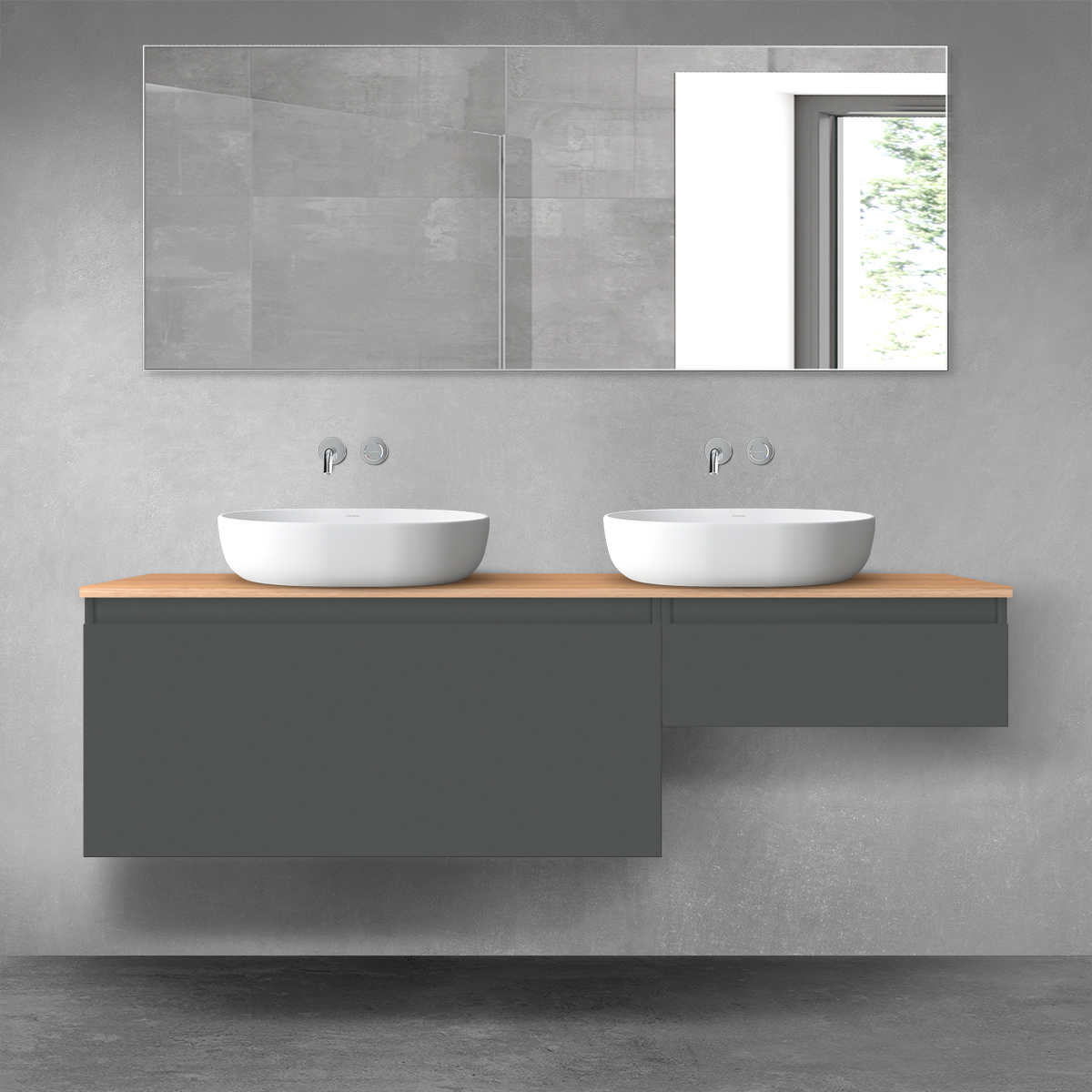 Oltens Vernal zestaw mebli łazienkowych 160 cm z blatem grafit mat/dąb 68352400 - Wysyłka w 24h