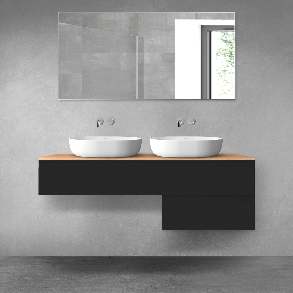 Oltens Vernal zestaw mebli łazienkowych 140 cm z blatem czarny mat/dąb 68289300 - Wysyłka w 24h