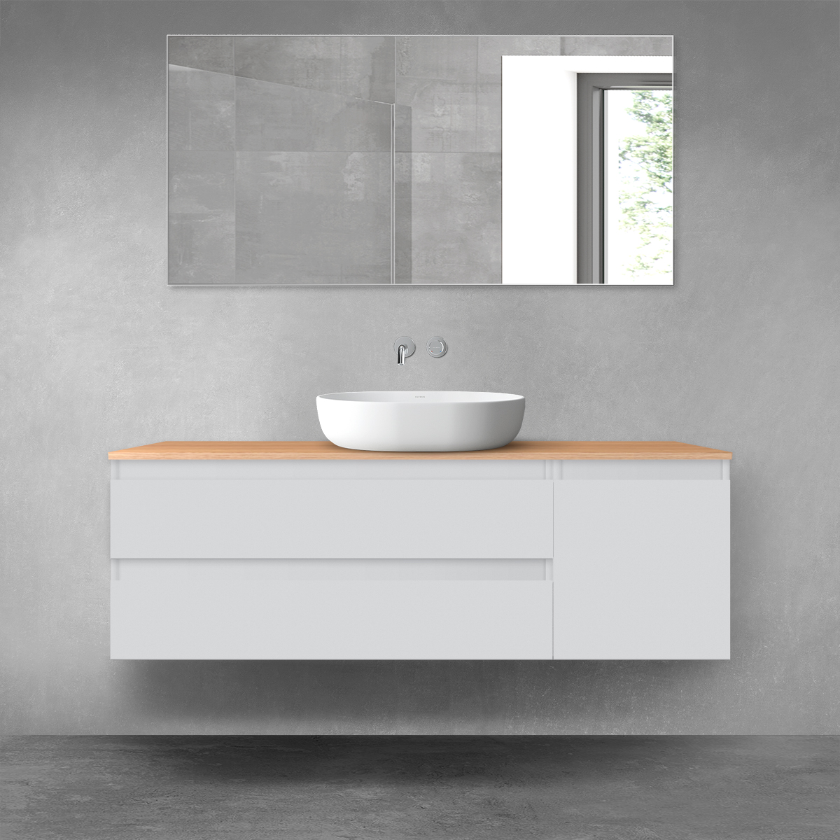 Oltens Vernal zestaw mebli łazienkowych 140 cm z blatem szary mat/dąb 68263700 - Wysyłka w 24h