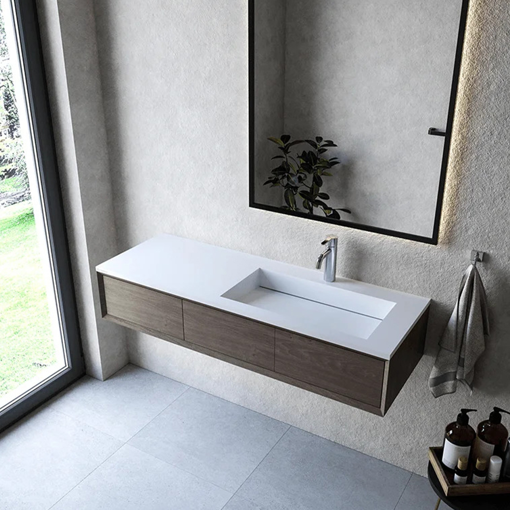 Cristalstone Linea Ideal umywalka 130x45 cm wpuszczana prostokątna biały U1300-MBPOLC/CR