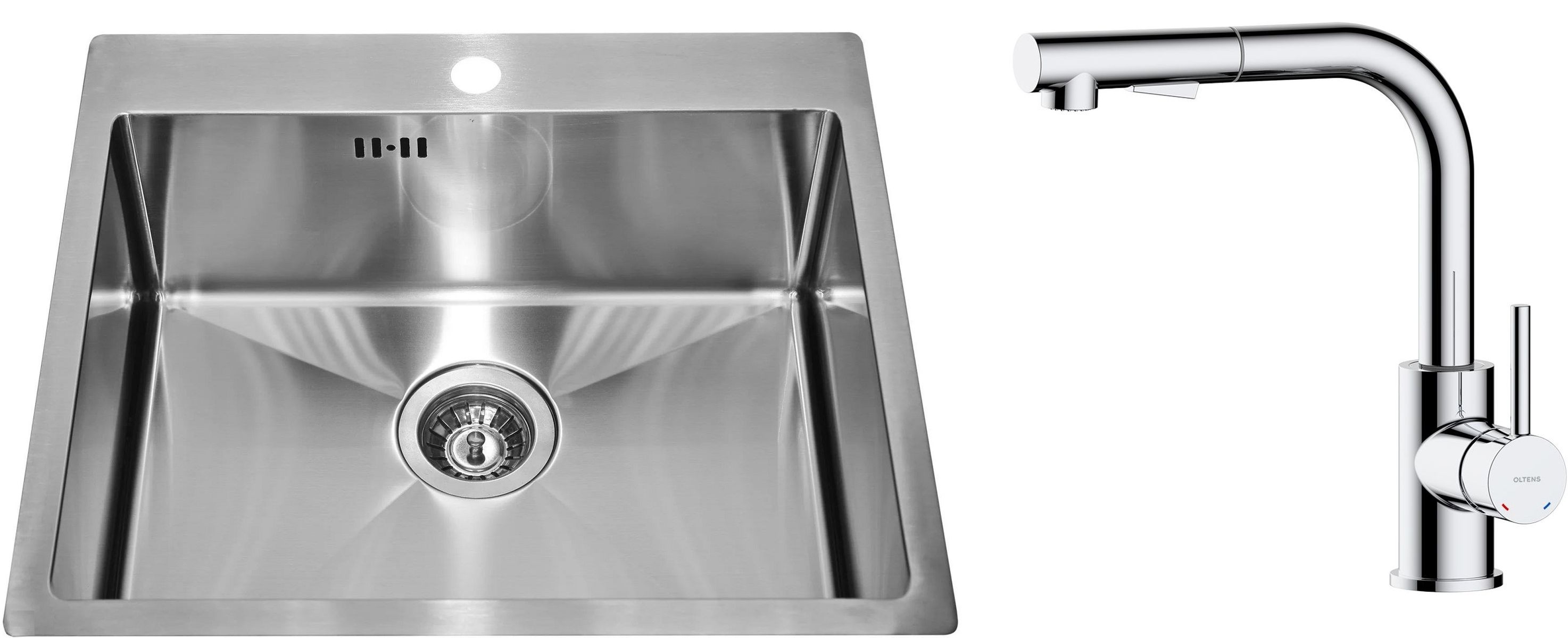 Zestaw Genesis Concept 10 zlewozmywak stalowy 54x48 cm z baterią kuchenną Oltens Myvat satyna/chrom (1124382, 35205100) - Wysyłka w 24h