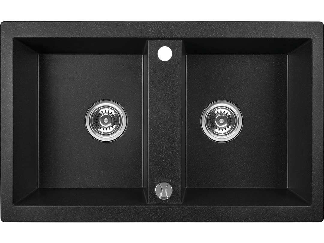 Laveo Barbados zlewozmywak granitowy 78x48 cm 2-komorowy czarny SBB720T