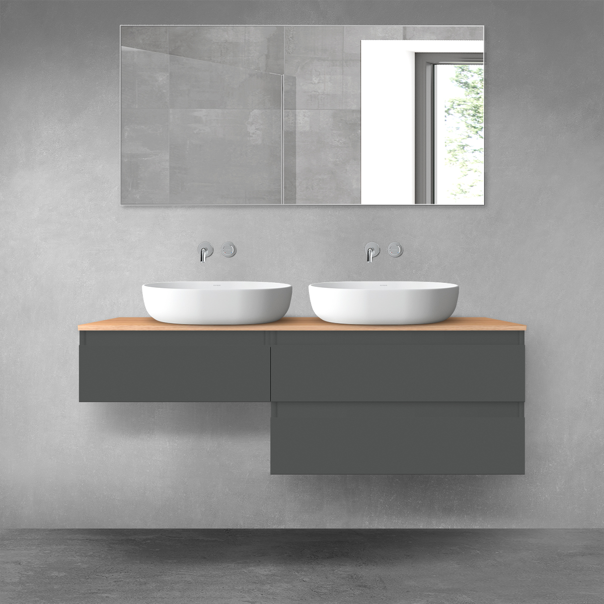 Oltens Vernal zestaw mebli łazienkowych 140 cm z blatem grafit mat/dąb 68325400 - Wysyłka w 24h