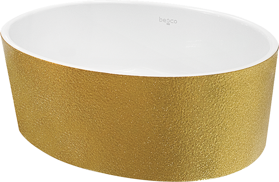 Besco Uniqa umywalka 46x32 cm nablatowa owalna złota/biała #UMD-U-NGZ