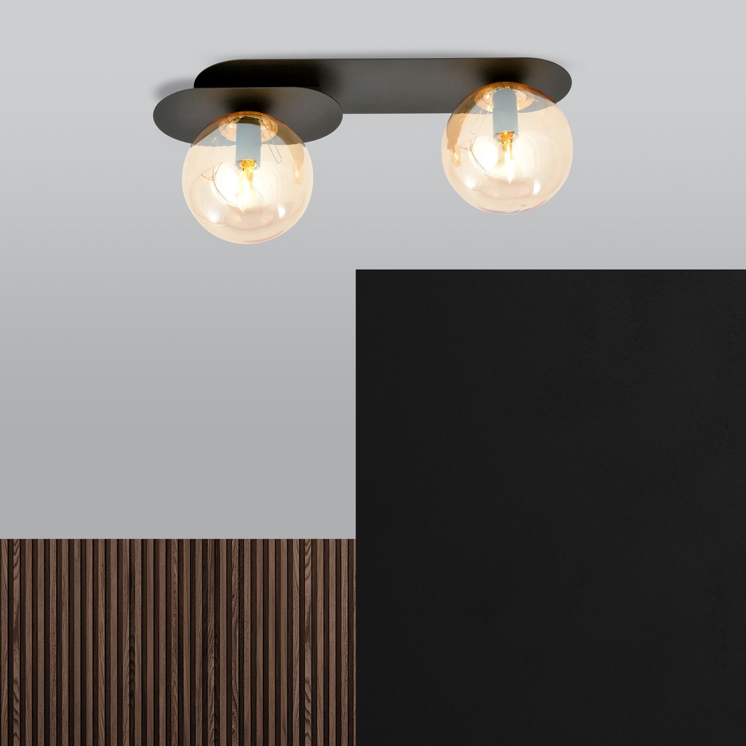 Emibig Plaza lampa podsufitowa 2x10 W czarna-bursztynowa 1120/2