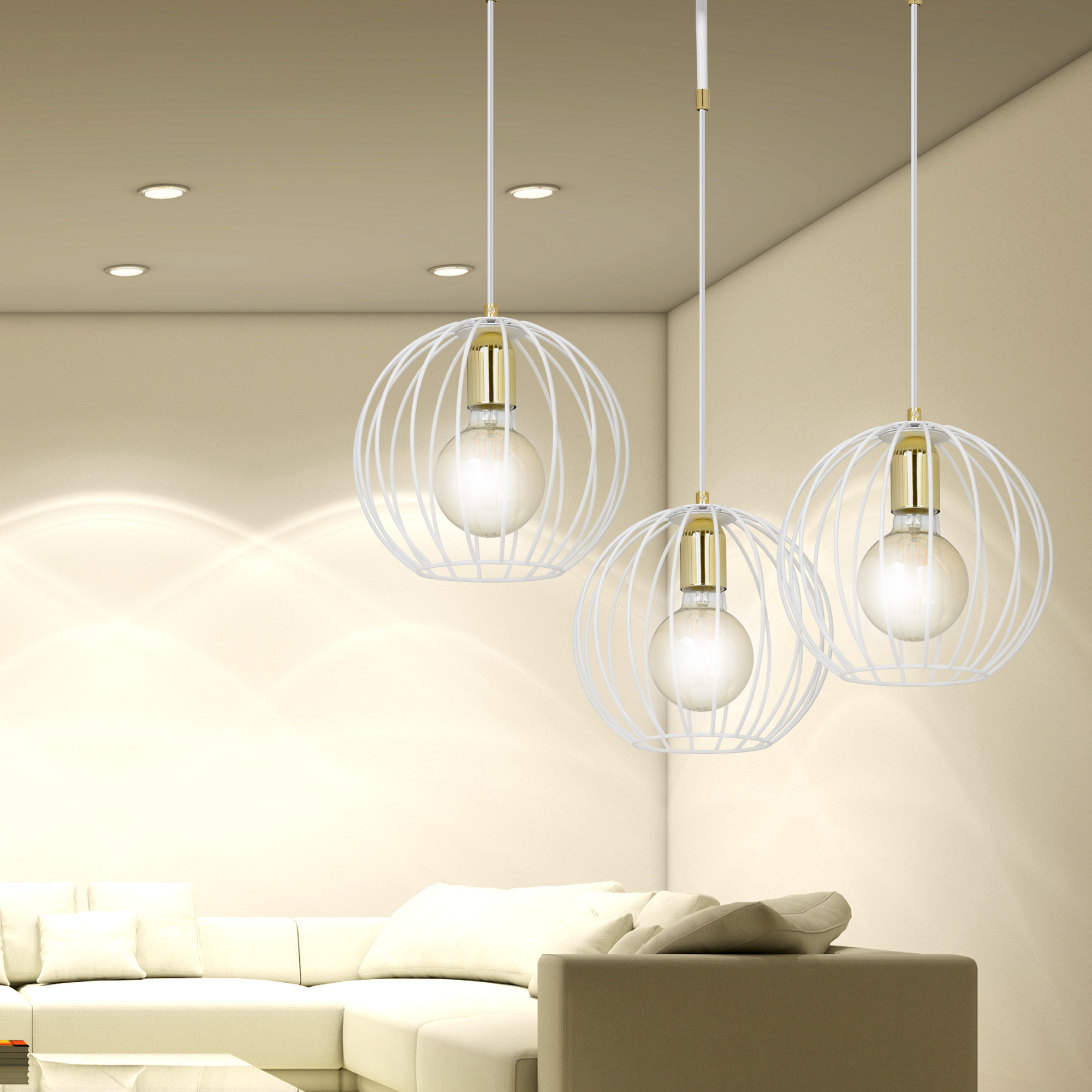Emibig Albio lampa wisząca 3x15 W biała-złota 145/3