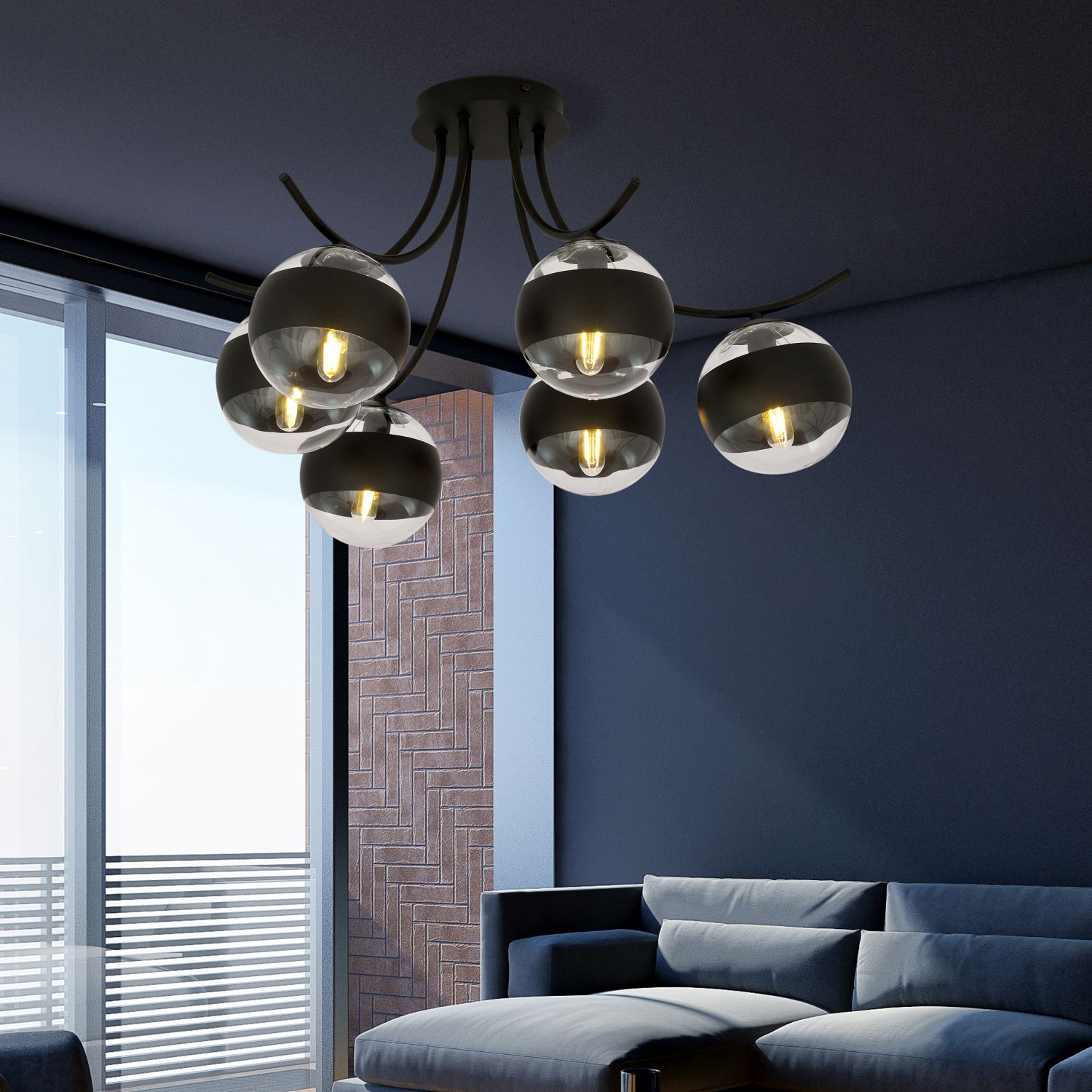 Emibig Boston Stripe lampa podsufitowa 6x10 W czarna-przezroczysta 1111/6