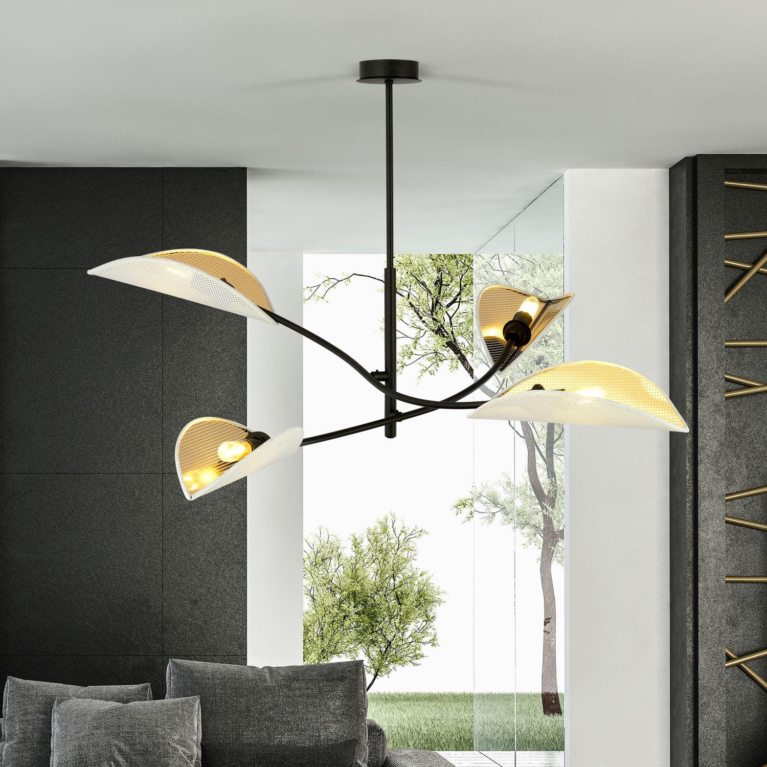 Emibig Lotus lampa podsufitowa 4x10 W biała-czarna-złota 1107/4
