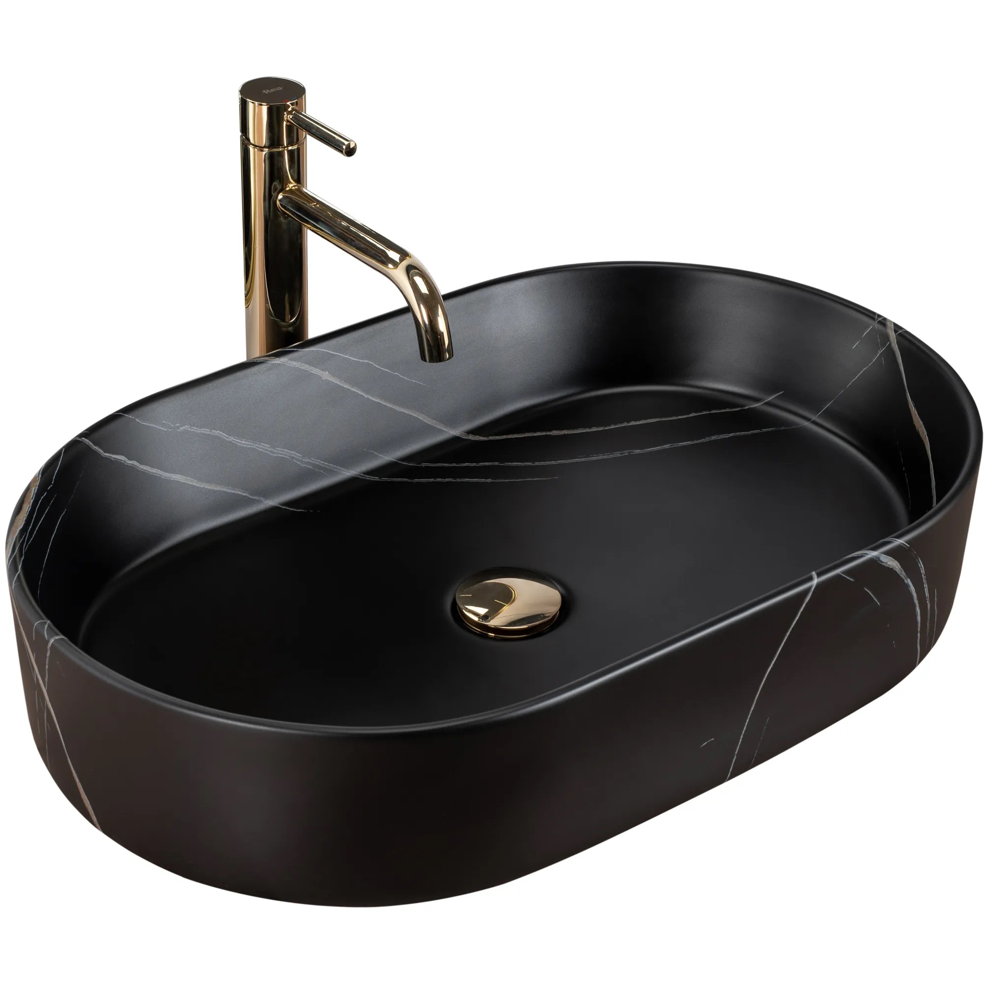 Rea Nadia Black Stone Matt umywalka 61x38,5 cm nablatowa owalna czarny imitacja kamienia REA-U8565