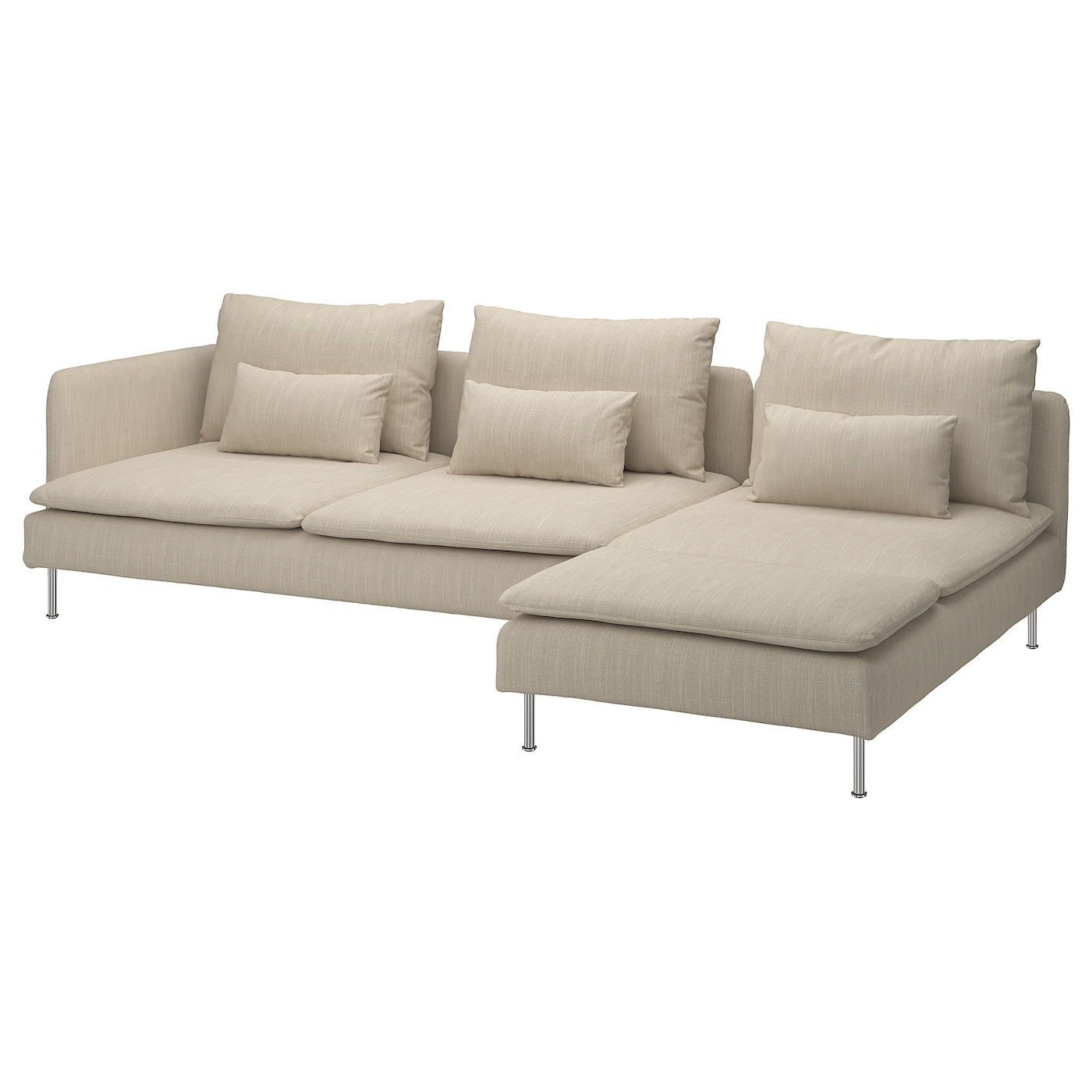 IKEA SÖDERHAMN sofa 4-osobowa z szezlongiem, z otwartym końcem/Hillared beżowy, Szerokość: 291 cm