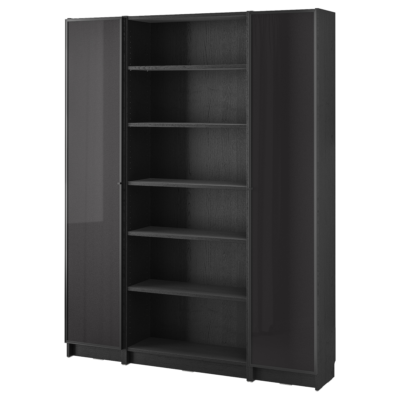 IKEA BILLY / HÖGBO kombinacja regałowa szklane drzwi, czarny imit. dębu, 160x202 cm