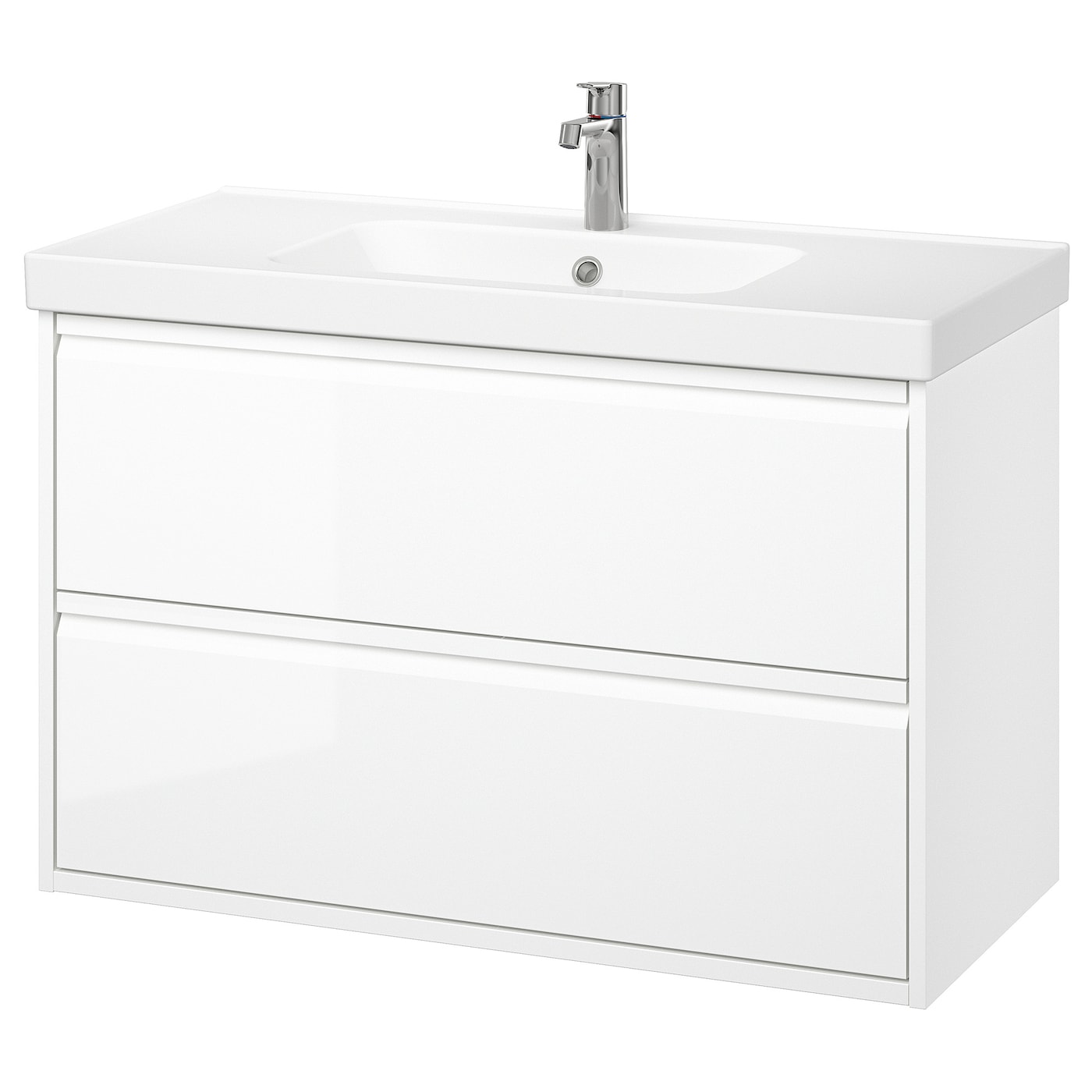 IKEA ÄNGSJÖN / ORRSJÖN szaf umyw z szufladami/umyw/bateria, połysk biały, 102x49x69 cm