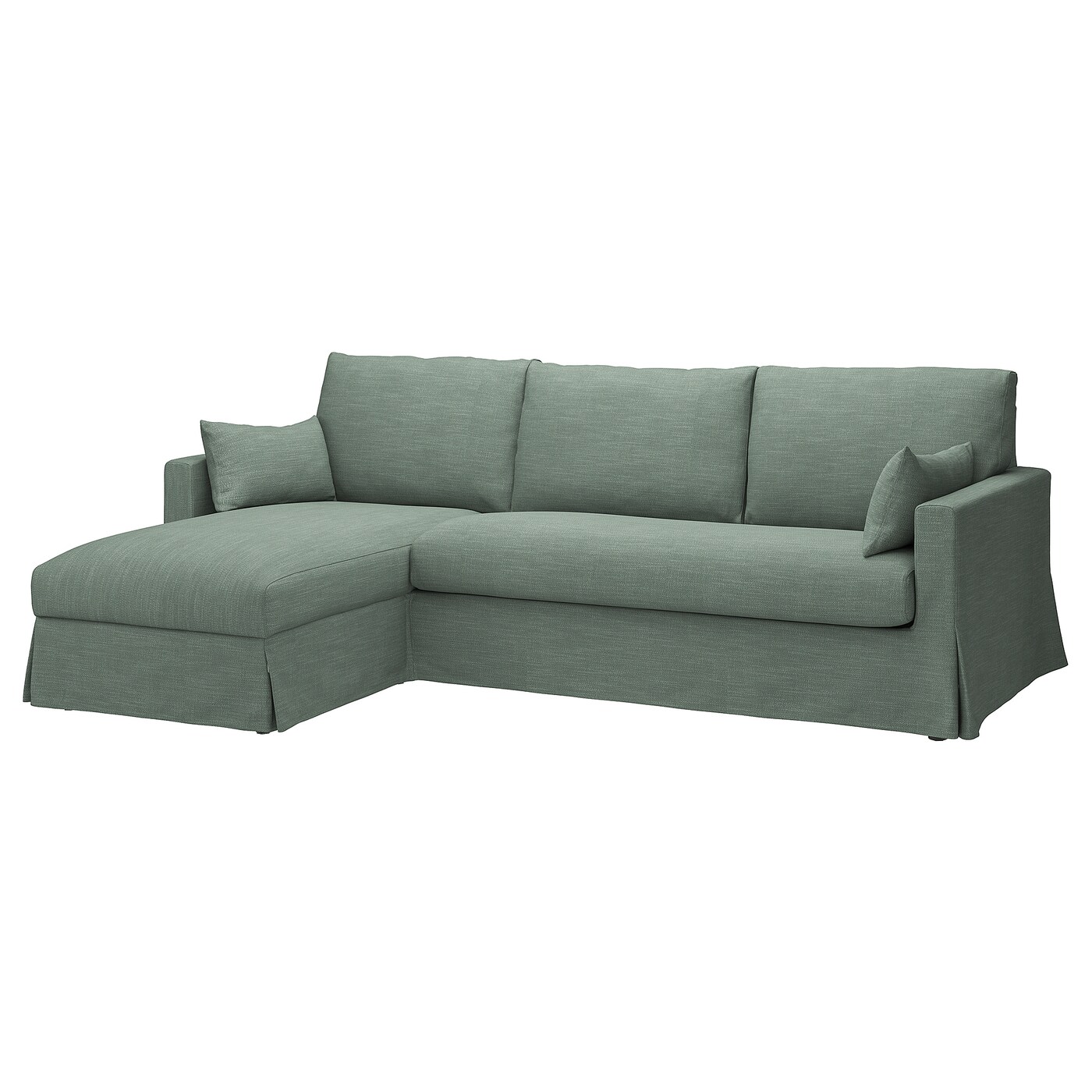 IKEA HYLTARP sofa 3o z szezlongiem, lewy, Hemmesta szarozielony, Wysokość z poduchami oparcia: 91 cm