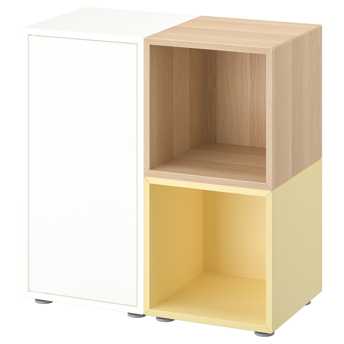 IKEA EKET kombinacja szafek ze stopkami, biały/bejcowany dąb, imitacja bladożółty, 70x35x72 cm