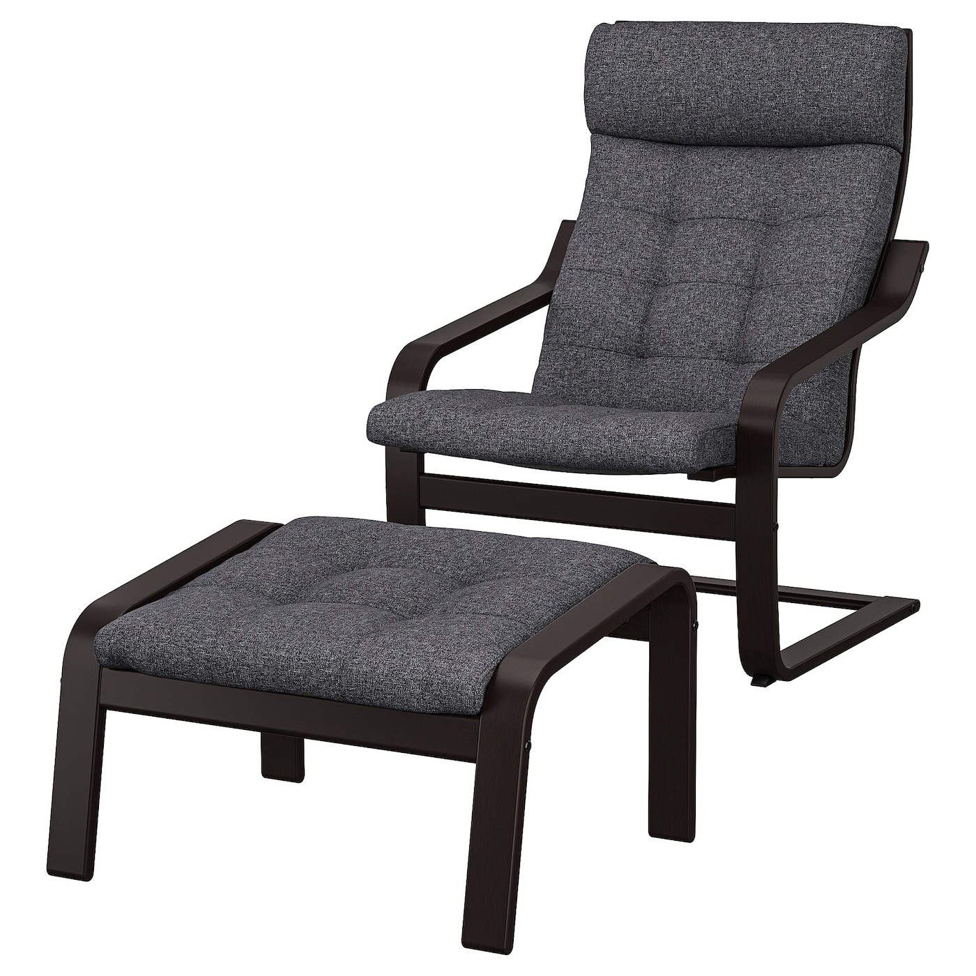 IKEA POÄNG fotel/podnóżek, czarnybrąz/Gunnared ciemnoszary