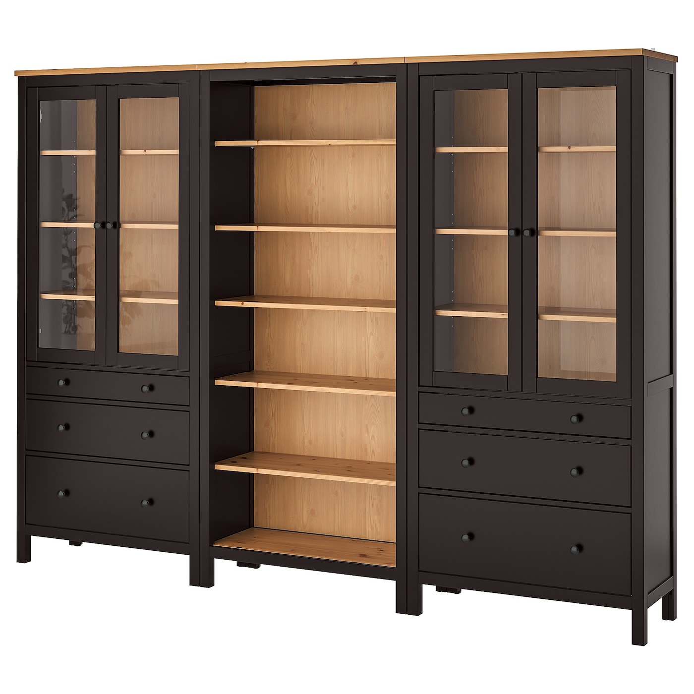 IKEA HEMNES kombinacja regałowa z drzw/szuf, czarnybrąz/jasnobrązowy, 270x197 cm