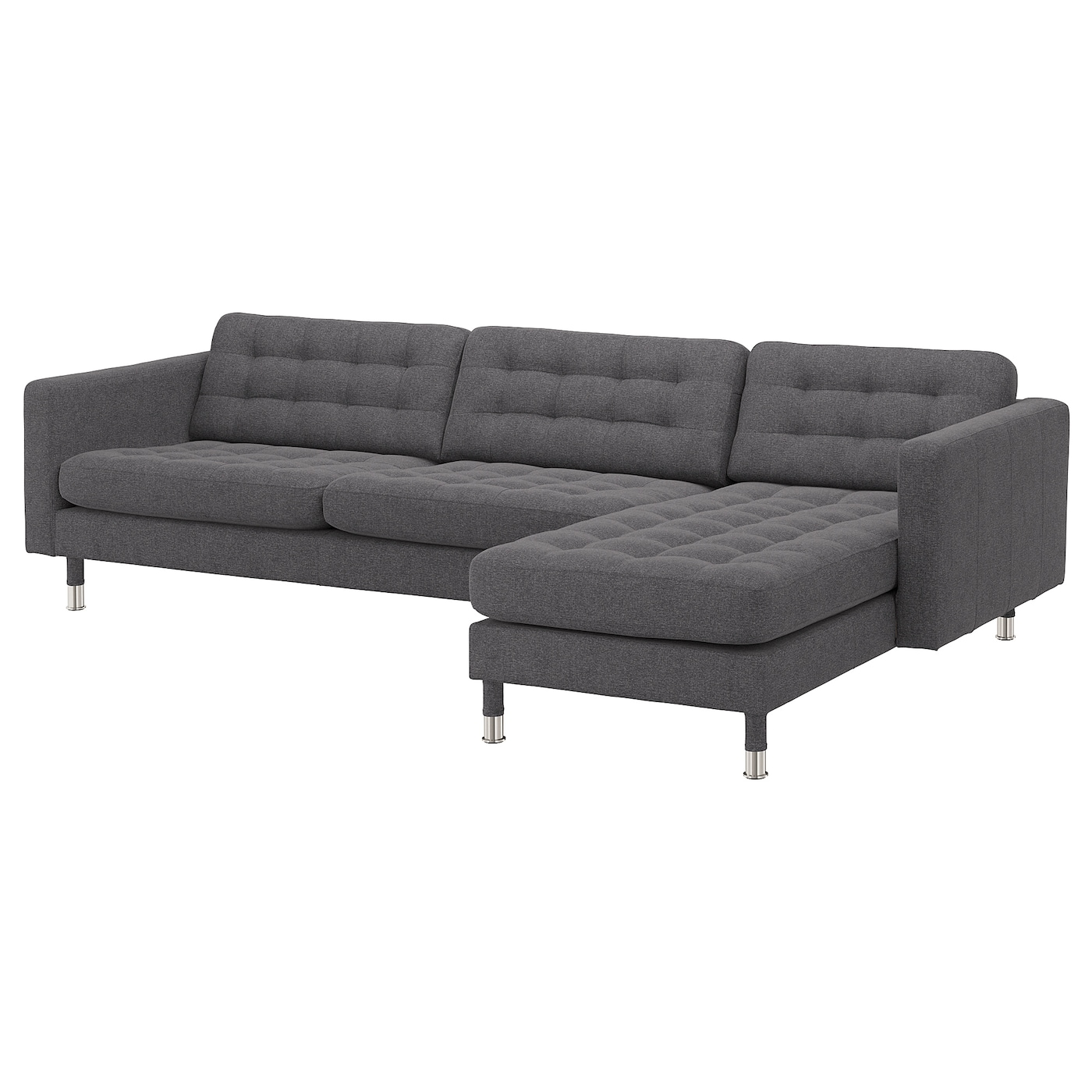 IKEA LANDSKRONA sofa 4-osobowa, z szezlongiem/Gunnared ciemnoszar/metal, Głębokość szezlonga: 158 cm
