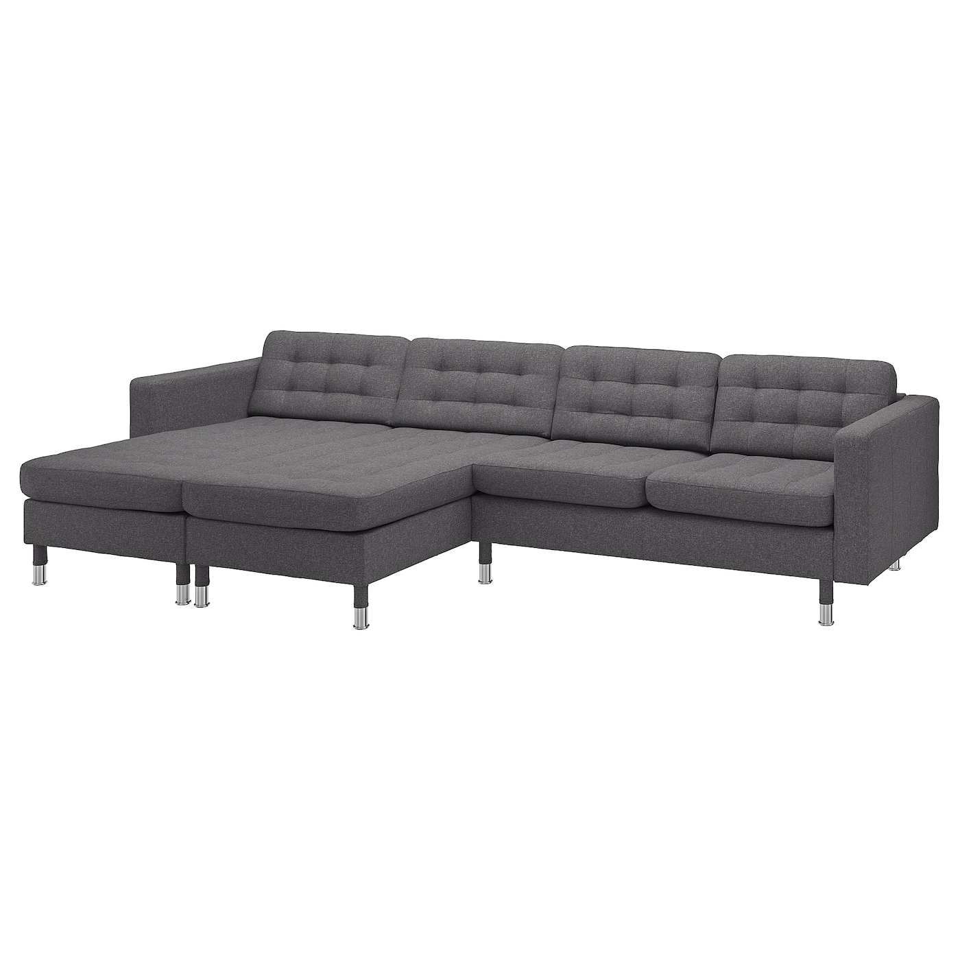 IKEA LANDSKRONA sofa 4 osobowa z szezlongiem, Gunnared ciemnoszar/metal, Szerokość: 320 cm