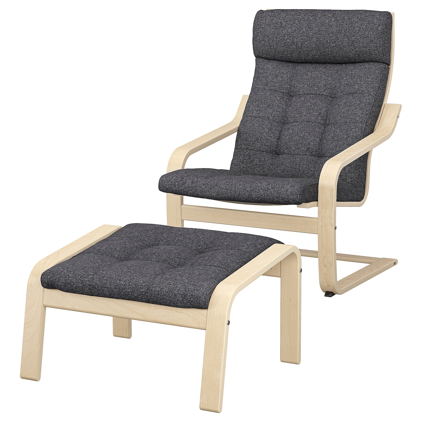 IKEA POÄNG fotel/podnóżek, okl brzoz/Gunnared ciemnoszary