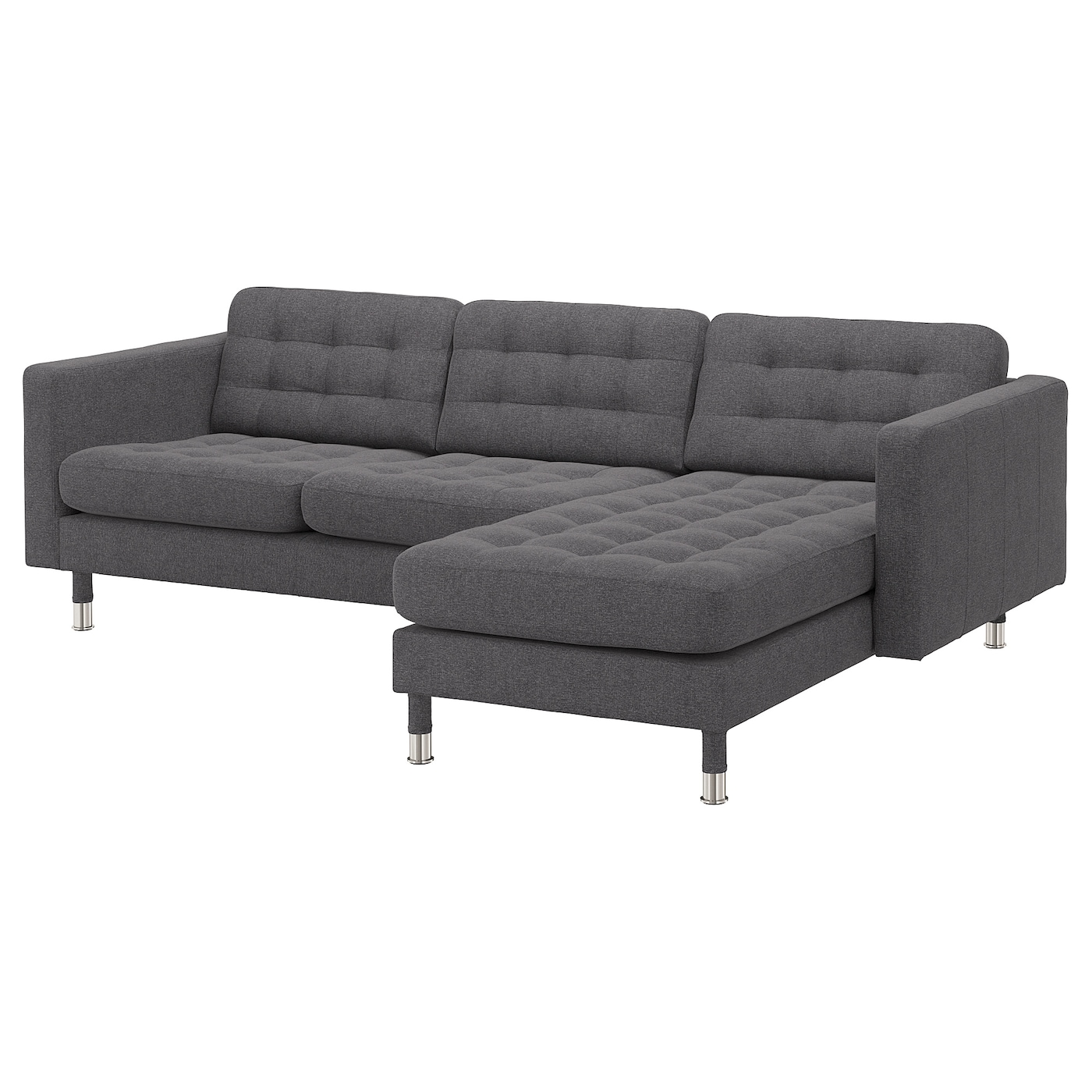IKEA LANDSKRONA sofa 3-osobowa, z szezlongiem/Gunnared ciemnoszar/metal, Szerokość: 240 cm