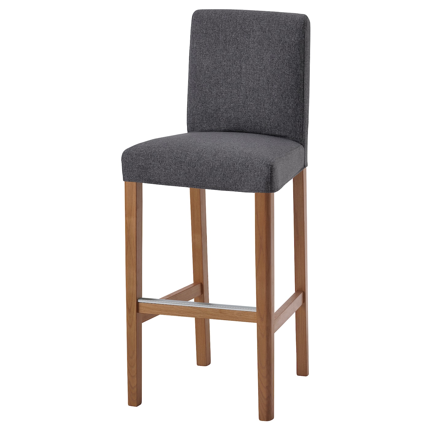 IKEA BERGMUND Stołek barowy z oparciem, imit. dębu/Gunnared średnioszary, 75 cm