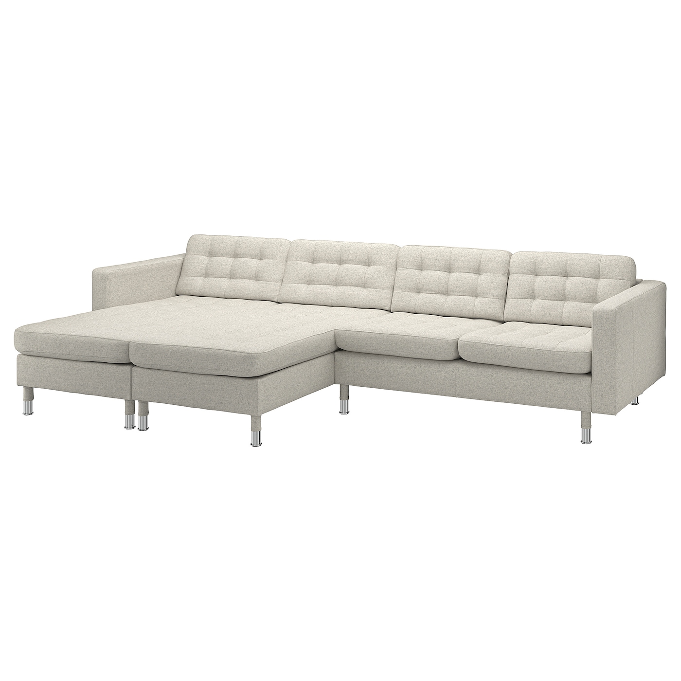 IKEA LANDSKRONA sofa 4 osobowa z szezlongiem, Gunnared beżowy/metal, Wysokość: 78 cm