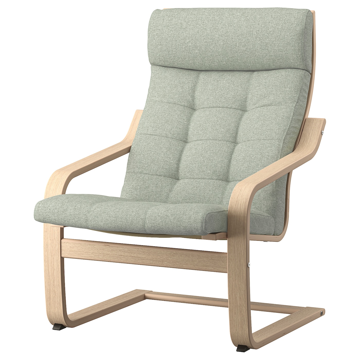 IKEA POÄNG fotel, okleina dębowa bejcowana na biało/Gunnared jasnozielony, Szerokość: 68 cm
