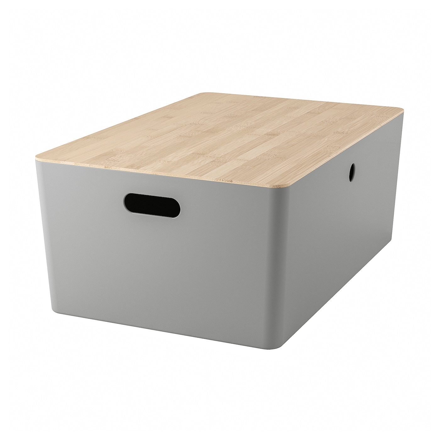 IKEA KUGGIS pojemnik z pokrywką, jasnoszary/bambus, 37x54x21 cm