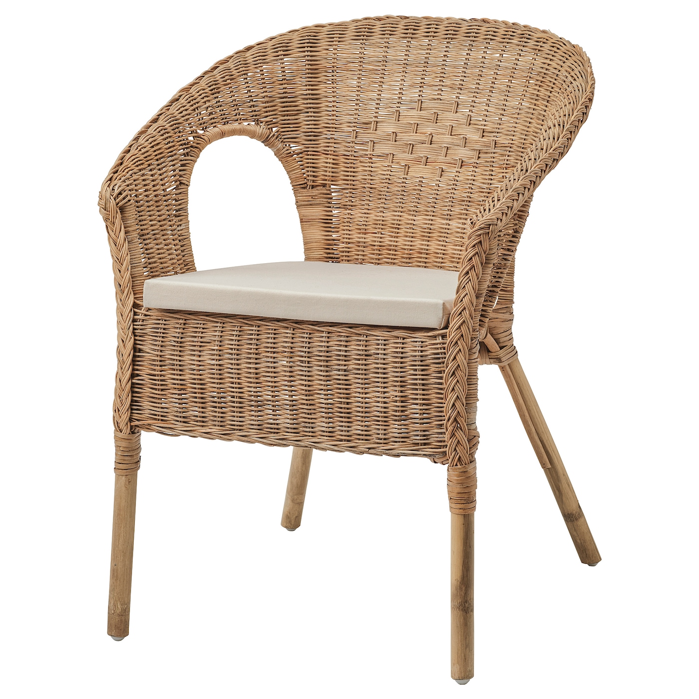 IKEA AGEN fotel z poduszką, rattan/Norna naturalny, Głębokość: 56 cm