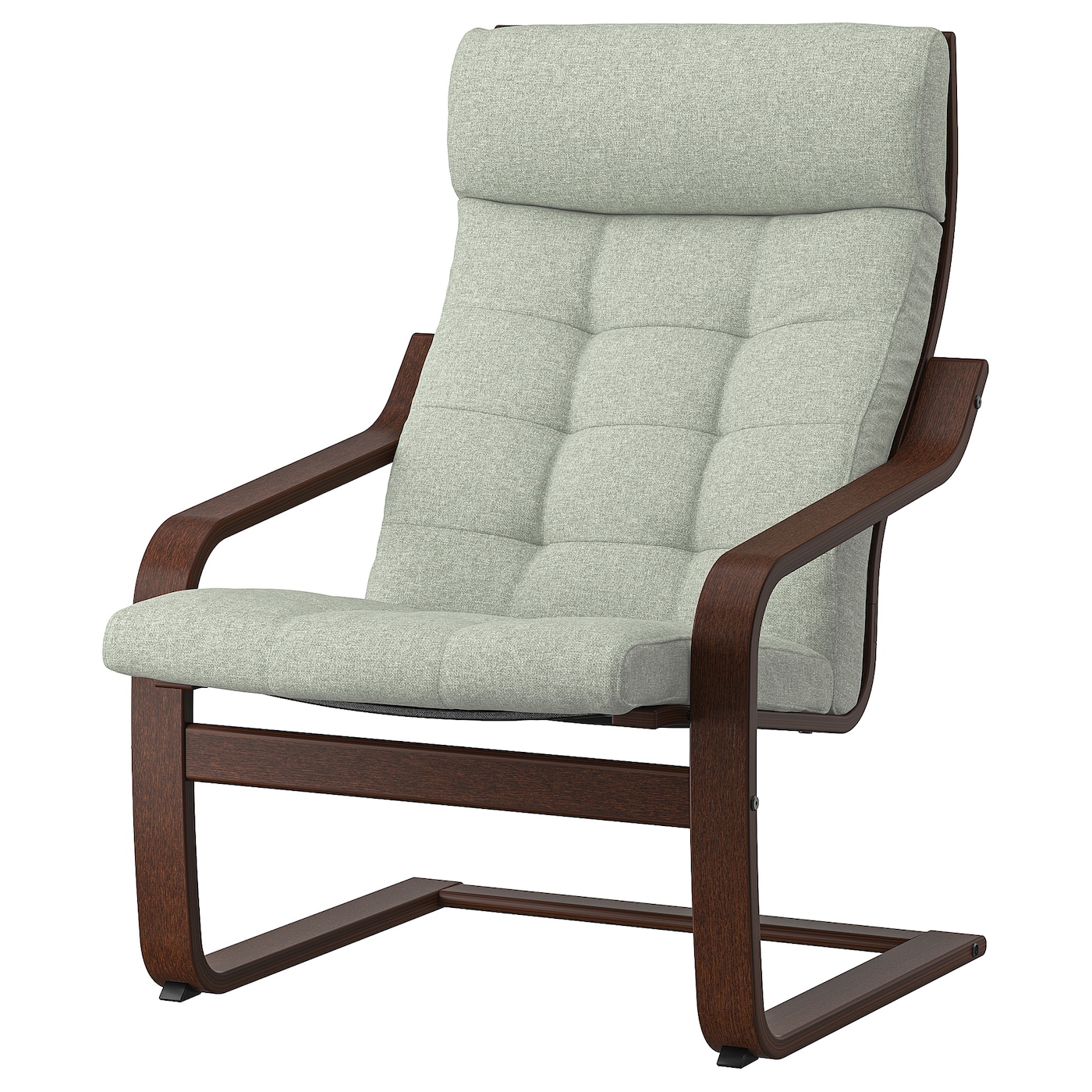 IKEA POÄNG fotel, brązowy/Gunnared jasnozielony, Szerokość: 68 cm