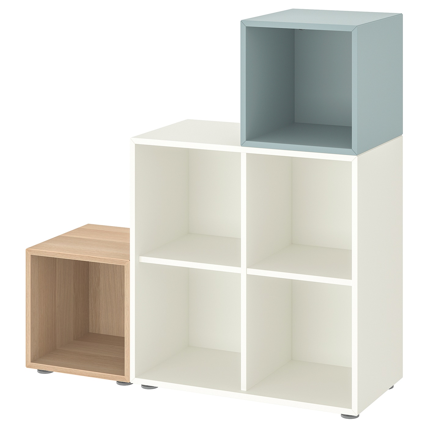 IKEA EKET kombinacja szafek ze stopkami, biały/imitacja dębu bejcowanego na biało jasny szaroniebieski, 105x35x107 cm