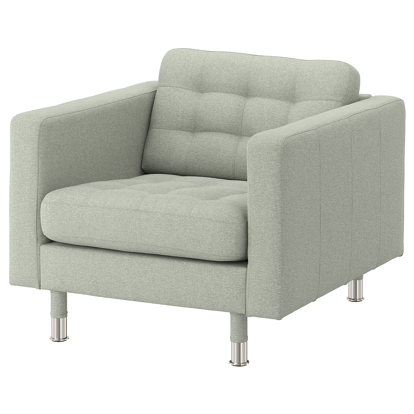 IKEA LANDSKRONA fotel, Gunnared jasnozielony/metal, Szerokość: 89 cm