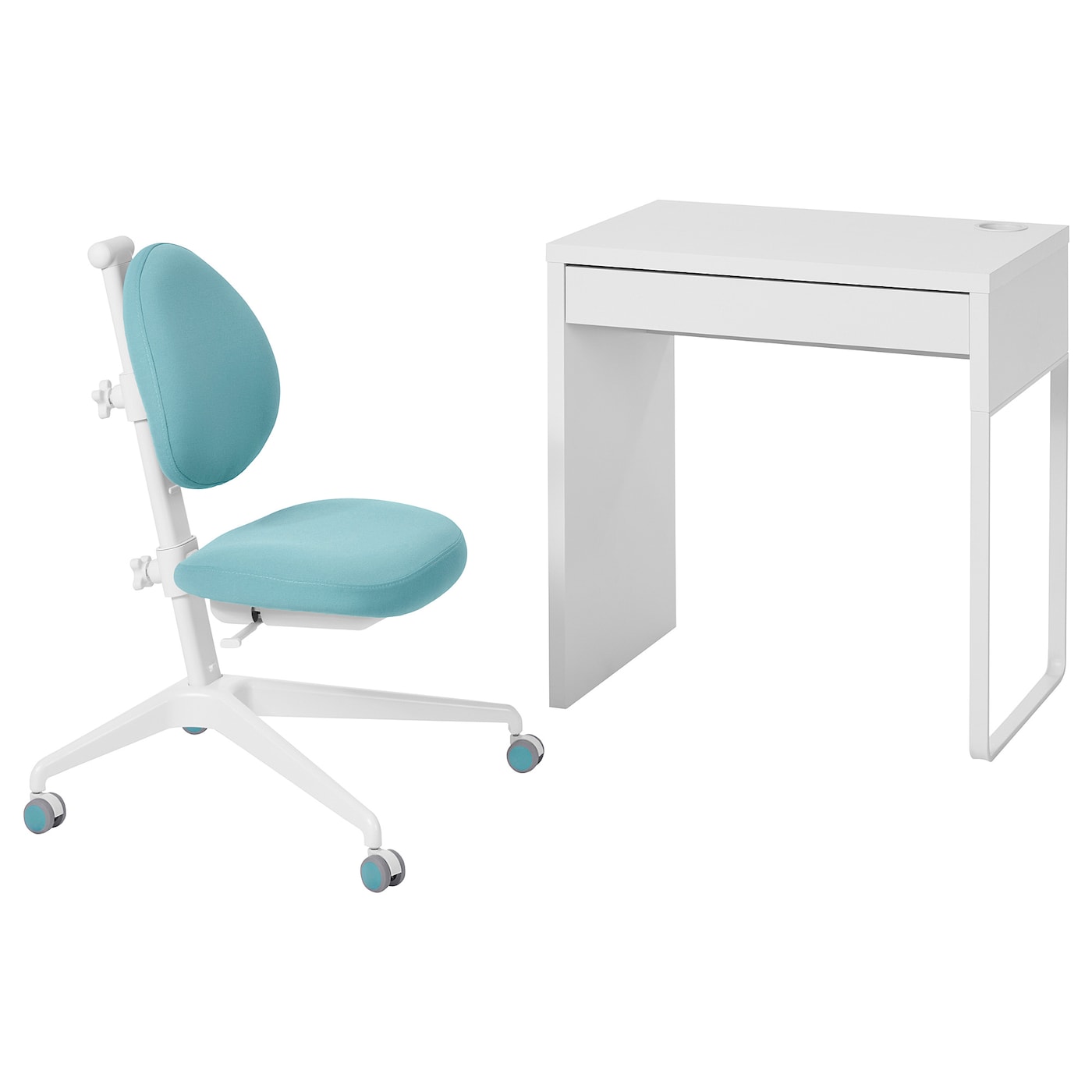 IKEA MICKE / DAGNAR biurko i krzesło, biały/turkusowy