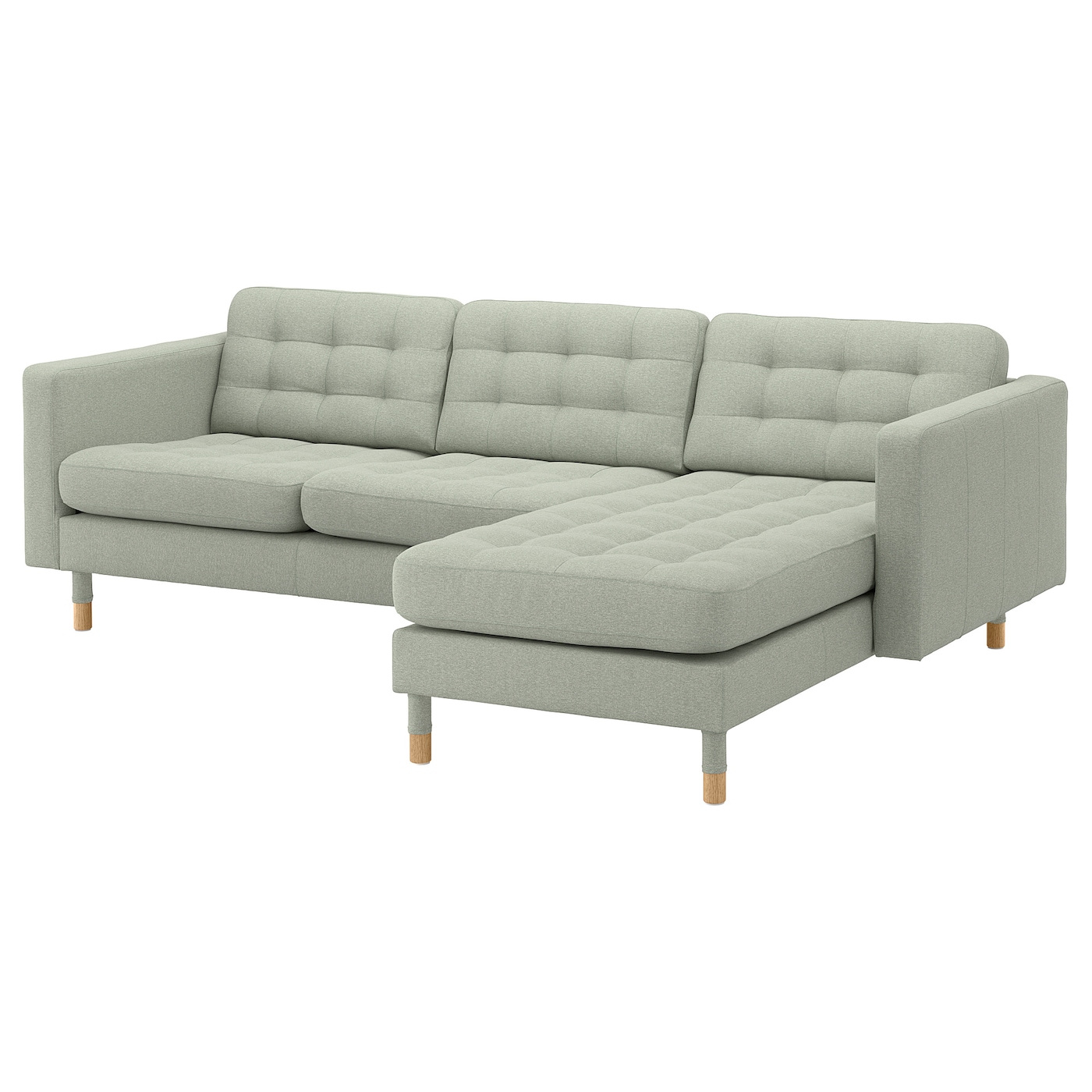 IKEA LANDSKRONA sofa 3-osobowa, z szezlongiem/Gunnared jasnozielony/drewno, Szerokość: 240 cm