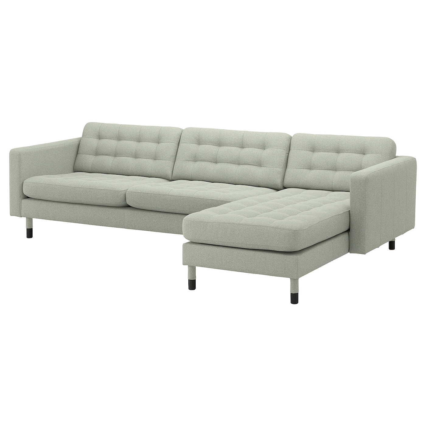 IKEA LANDSKRONA sofa 4-osobowa z szezlongiem, Gunnared jasnozielony/drewno/czarny, Szerokość: 280 cm
