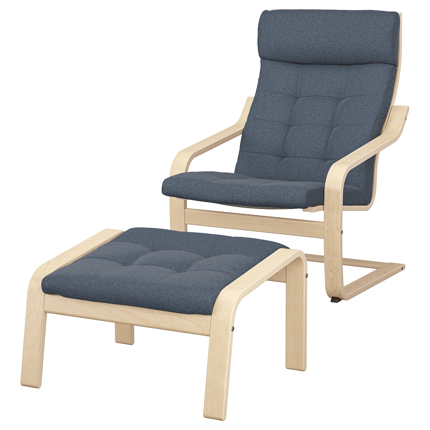 IKEA POÄNG fotel/podnóżek, okl brzoz/Gunnared niebieski