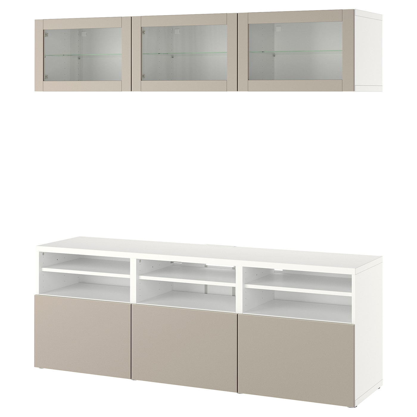 IKEA BESTÅ kombinacja na TV/szklane drzwi, biały Sindvik/Lappviken jasnoszary/beżowy, 180x42x192 cm