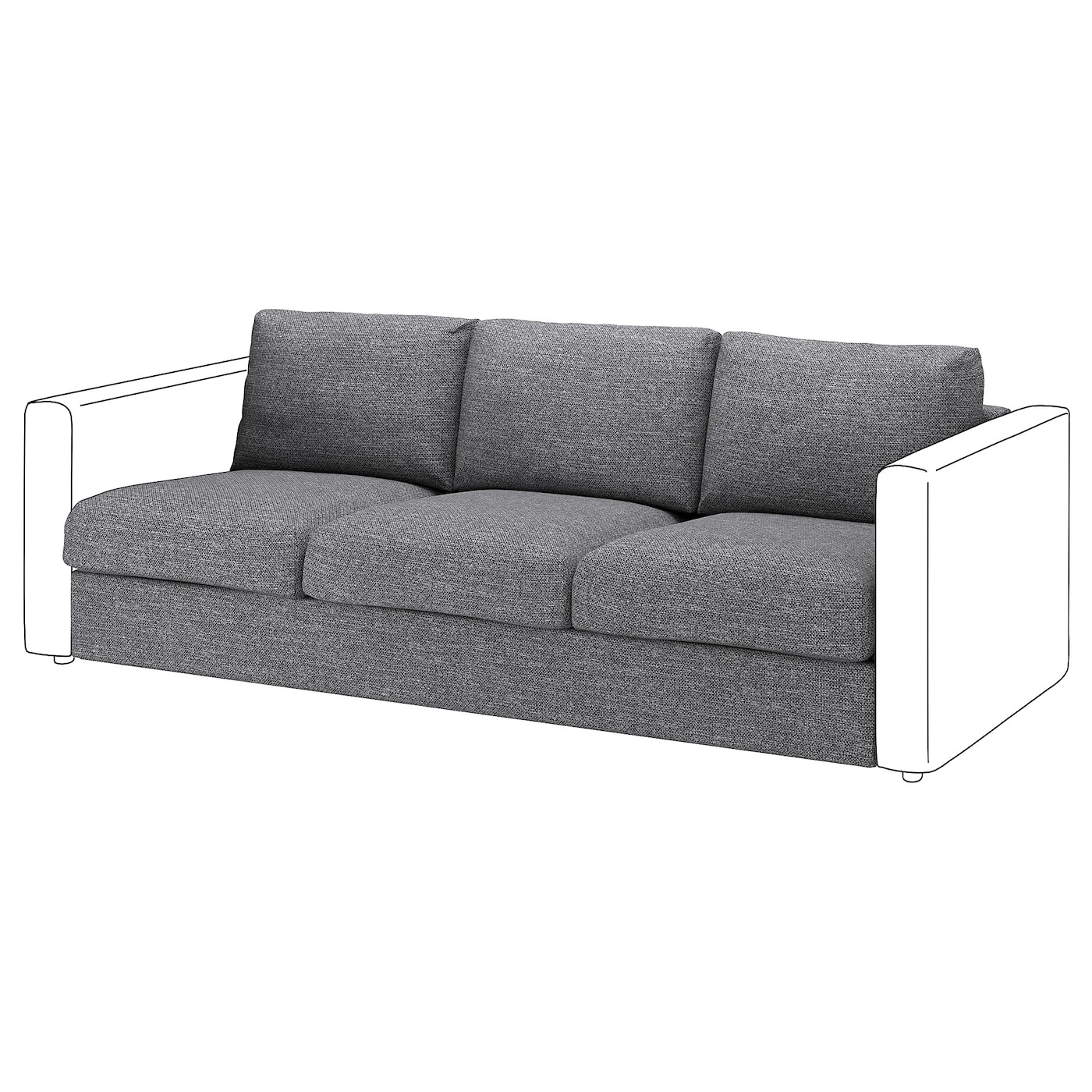IKEA VIMLE sekcja 3-osobowa, Lejde szary-czarny, Wysokość z poduchami oparcia: 80 cm