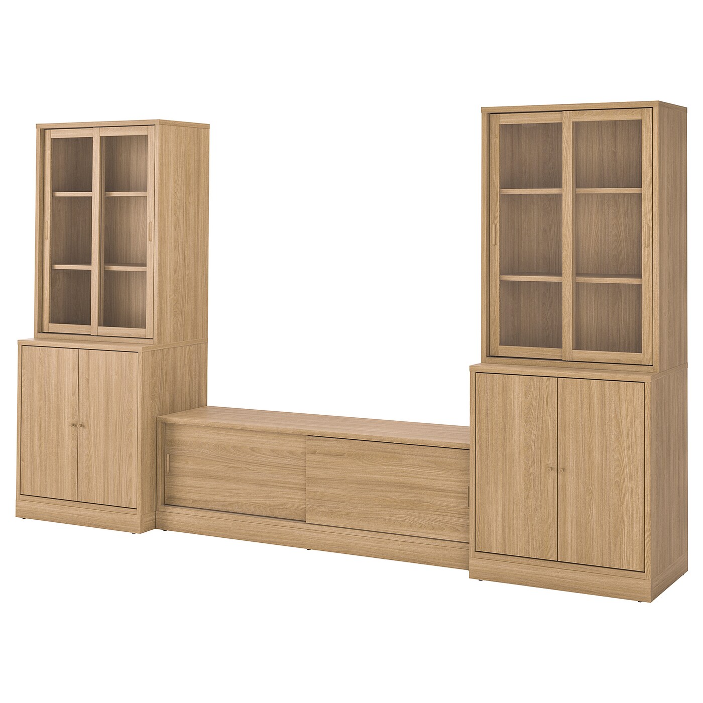 IKEA TONSTAD szafka pod TV, okl dęb/szkło bezbarwne, 342x47x201 cm