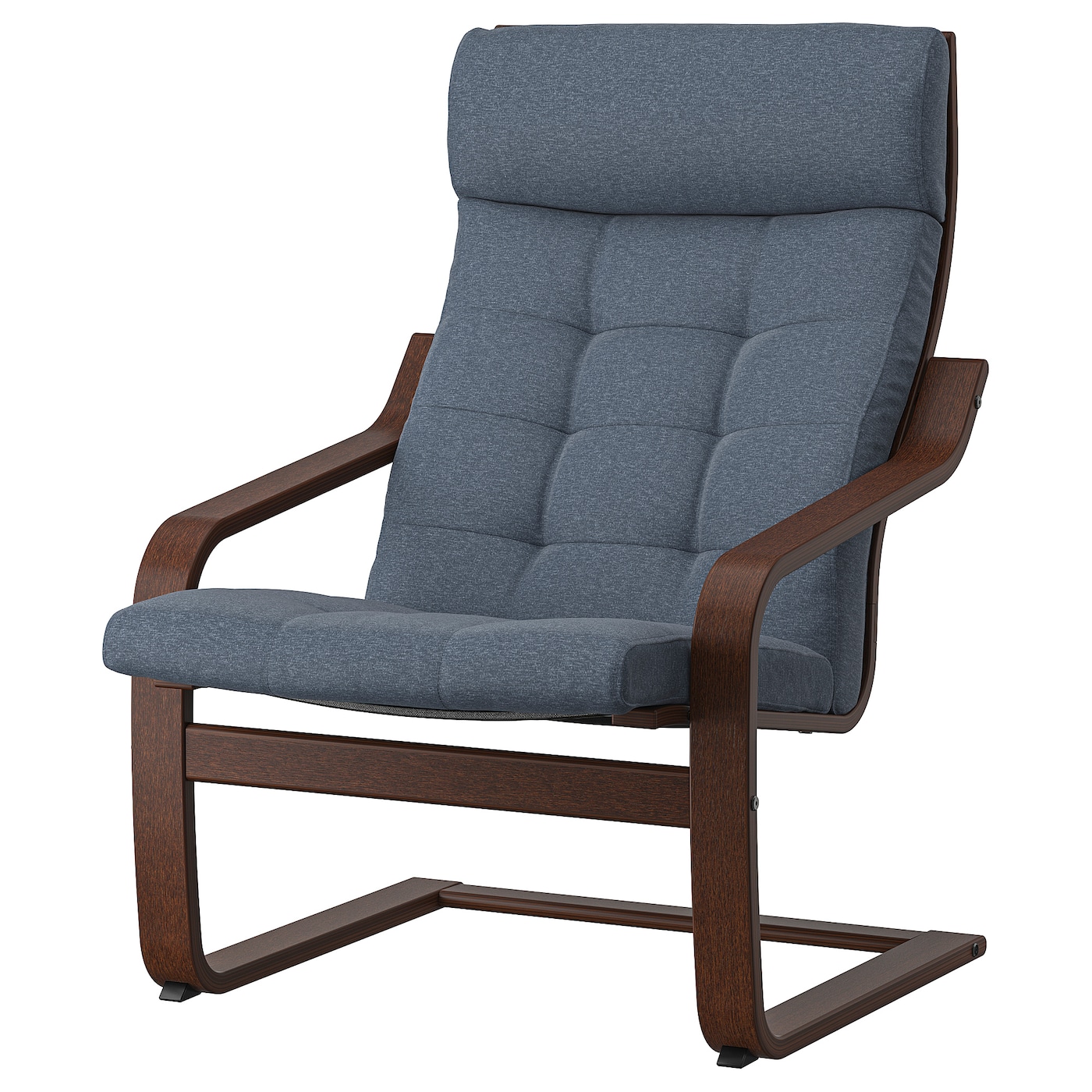 IKEA POÄNG fotel, brązowy/Gunnared niebieski, Szerokość: 68 cm