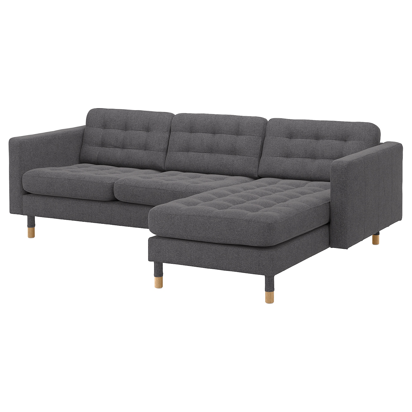 IKEA LANDSKRONA sofa 3-osobowa, z szezlongiem/Gunnared ciemnoszary/drewno, Szerokość: 240 cm
