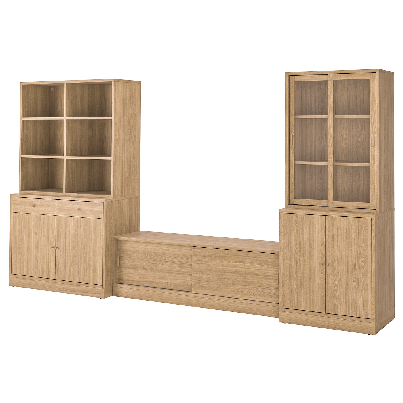 IKEA TONSTAD szafka pod TV, okl dęb/szkło bezbarwne, 381x47x201 cm