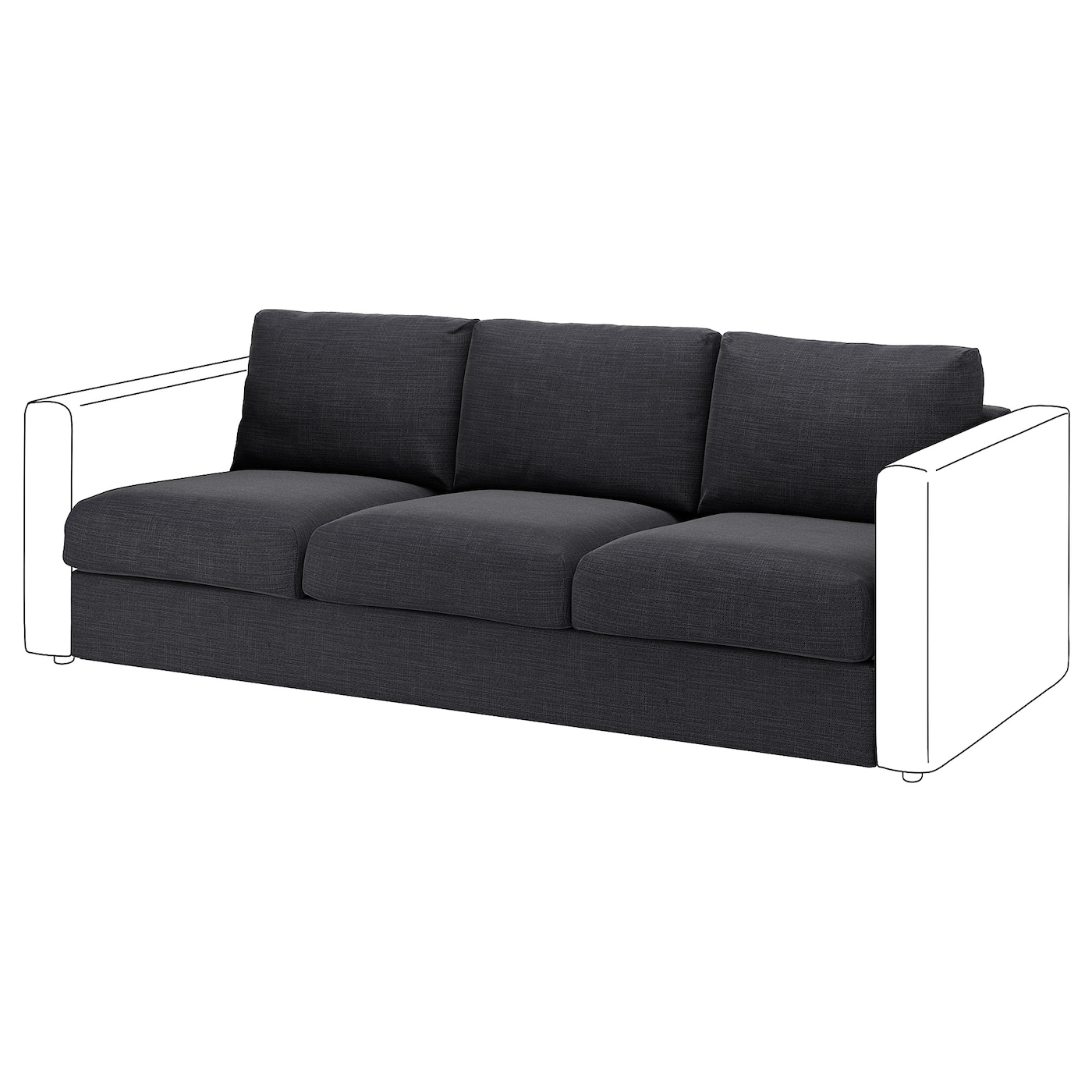 IKEA VIMLE sekcja 3-osobowa, Hillared antracyt, Wysokość z poduchami oparcia: 80 cm