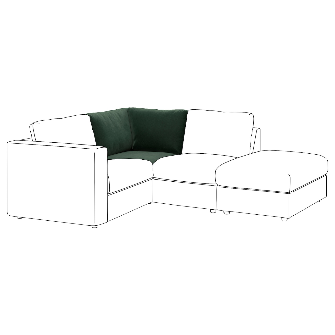 IKEA VIMLE sekcja narożna, Djuparp ciemnozielony, Wysokość z poduchami oparcia: 83 cm