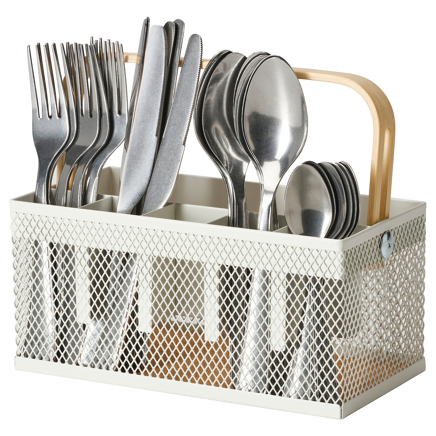 IKEA VIMPELFISK 24-elem zest sztućców ze stojakiem, stal nierdz bambus/kremowy, Długość: 23 cm